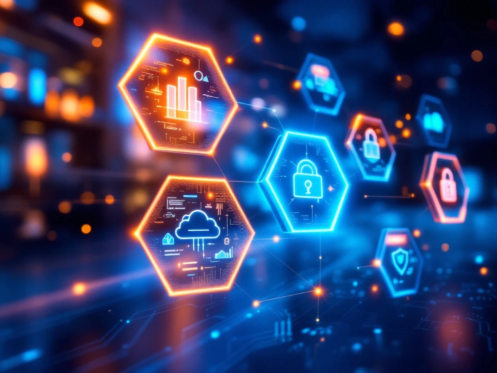 Digitale transformatie concept met onderling verbonden hexagonale ICT-competentie nodes in moderne zakelijke omgeving